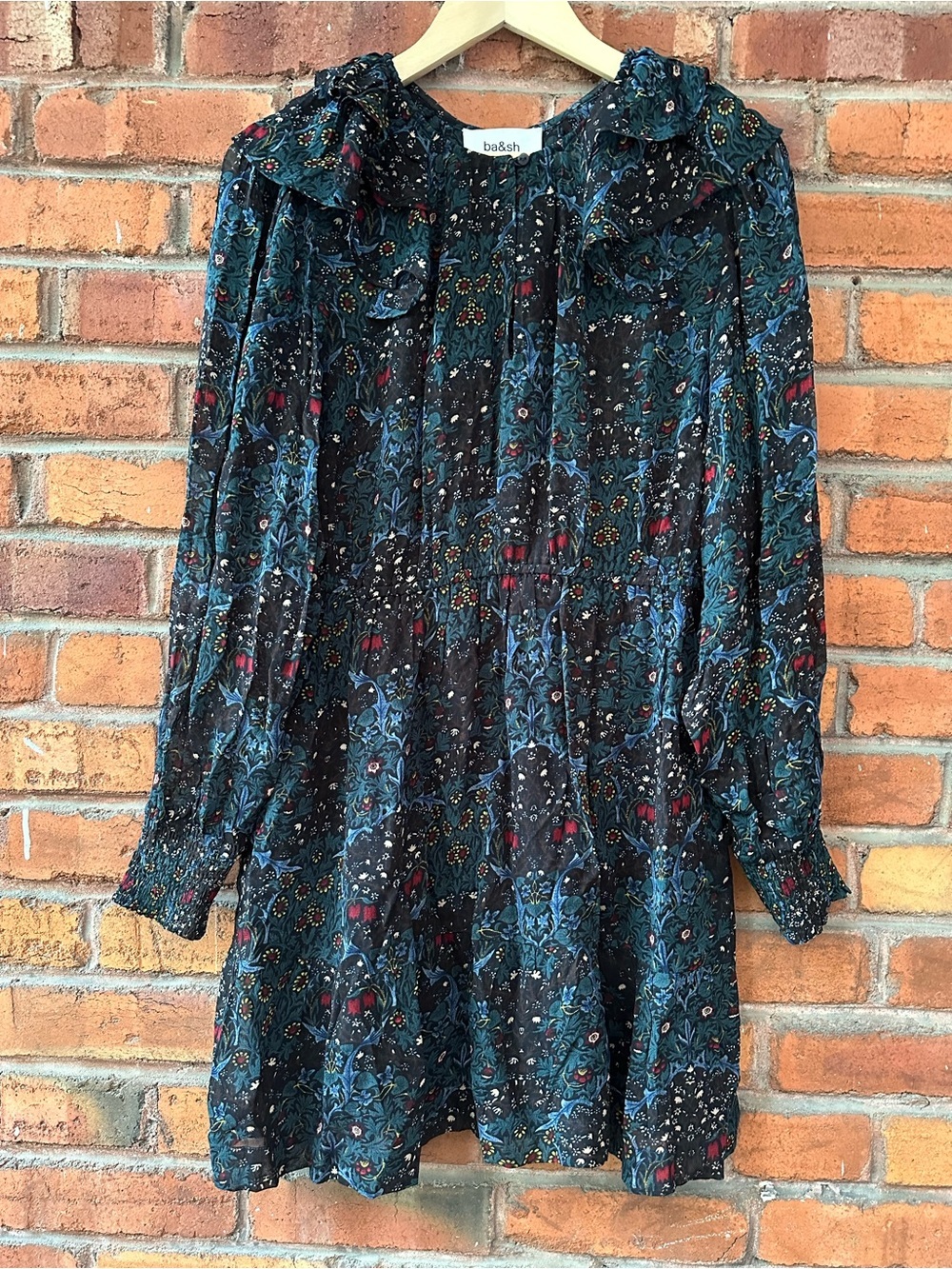 ba&sh Presley Floral Ruffle Mini Dress Long Sleeve Boho Romantic - Picture 5 of 11